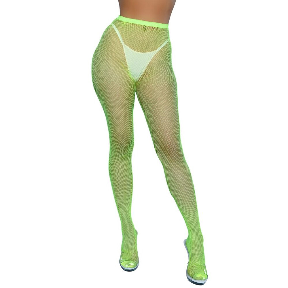 High Waisted Fishnet Pantyhose - Neon Green